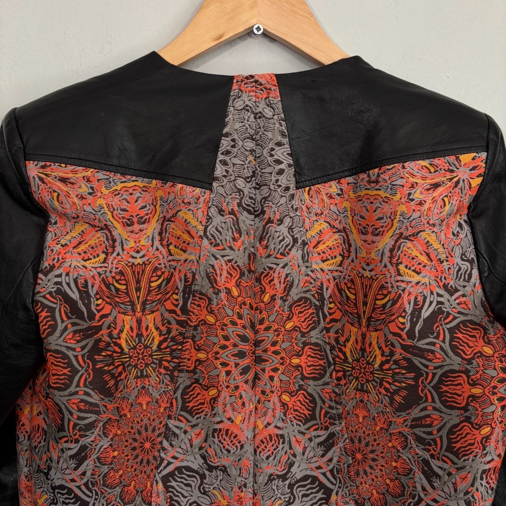 Helmut Lang Lamb Leather Jacket Women Size 2 Black Neon Jacquard - Picture 10 of 11